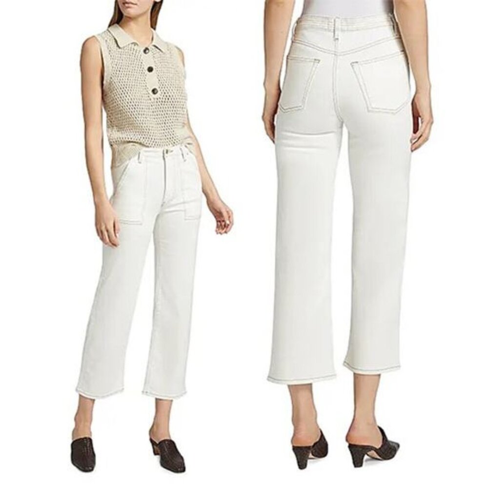 NWT Frame Trapunto Side Slit Pocket Belt-Loops Straight-Leg Jeans White Size: 26